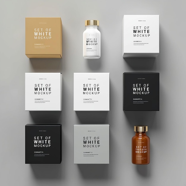 Photo set of white box mockup package mock up can be used for medicine and cosmetic vector 3d illustrati