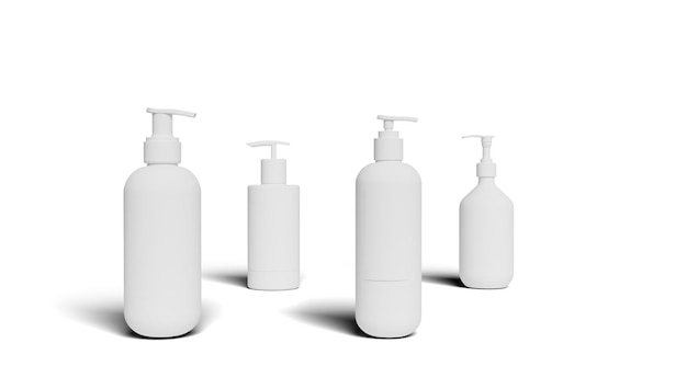 Set white cosmetic bottles packaging mockup ready for your design illustration 3d rendering