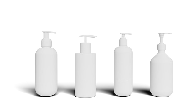 Set white cosmetic bottles packaging mockup ready for your design illustration 3d rendering