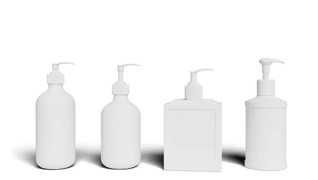 Set white cosmetic bottles packaging mockup ready for your design illustration 3d rendering