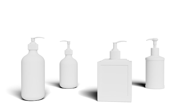 Set white cosmetic bottles packaging mockup ready for your design illustration 3d rendering