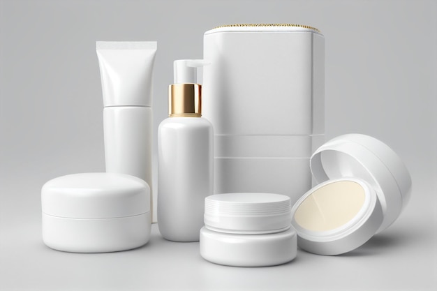 Set of white cosmetic products on a gray background 3d rendering generative ai