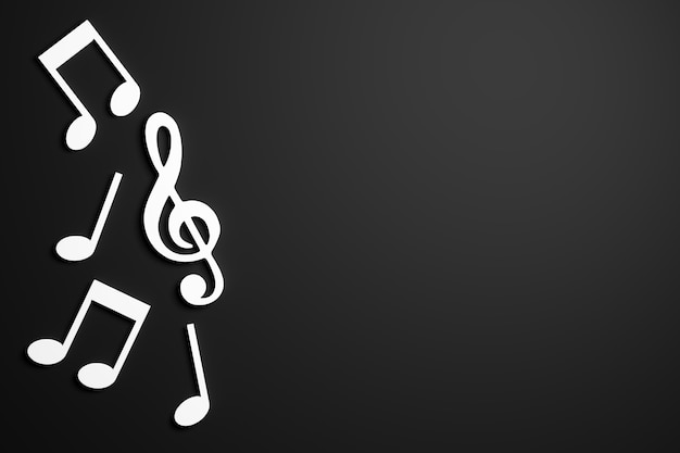 Set of white musical notes on dark background