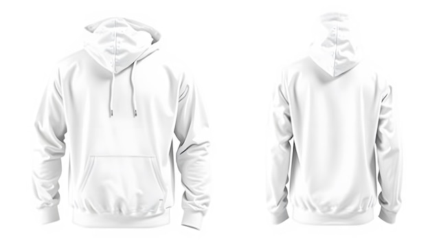 Set of White Pullover Hoodie isolated on white background with clipping path isolated with white