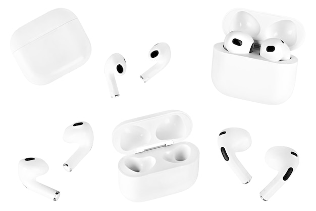 set of white wireless headphones isolated