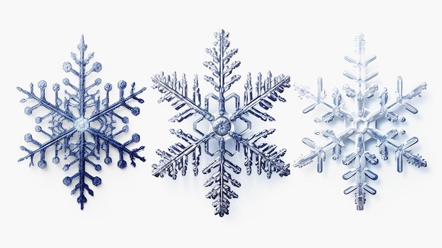 Set with snowflakes isolated on white background Macro photo of real snow crystals Generative AI