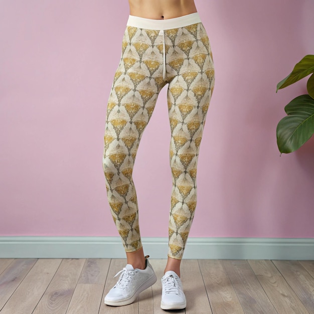 Photo set of womens leggings featuring various colorful designs including floral and decorative patterns