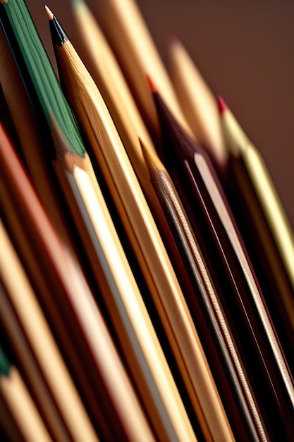 A set of wooden drawing pencils closeup