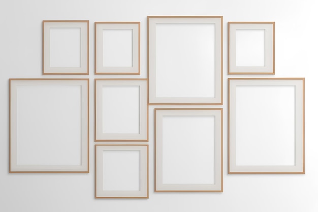 A Set Of Wooden Frames On A White Wall