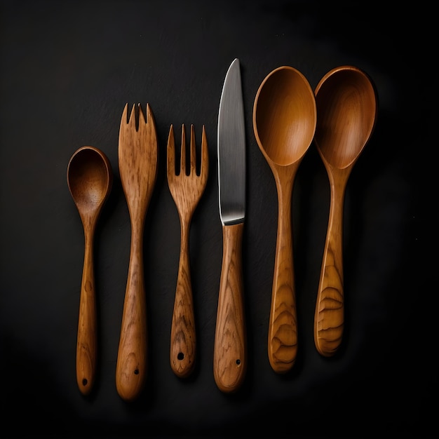 Set of wooden spoons or wooden cutlery