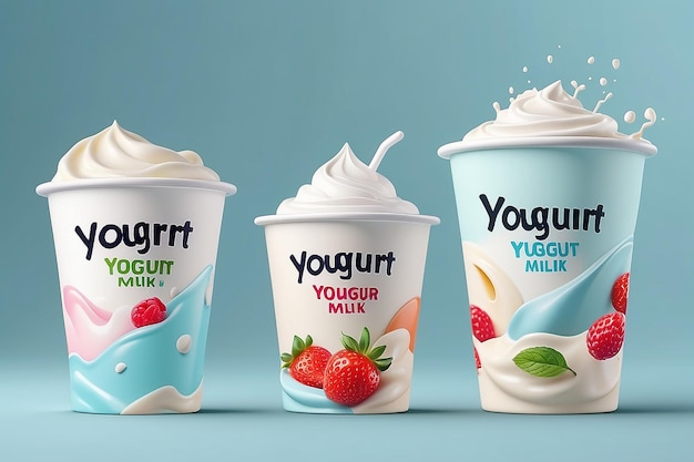 set of yougurt brand new packaging isolated design for milk yogurt or cream product branding or advertising design