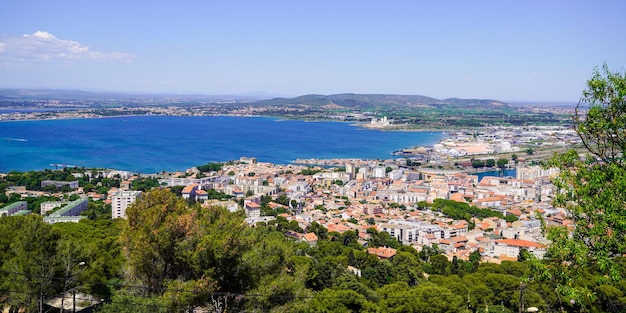 Sete city bay sea in France from Mont Saint Clair panoramic view Mediterranean south french coast