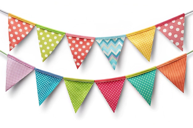 Sets of Colourful pennant bunting garland chain on white background cutout file Mockup template for artwork design Plain collection