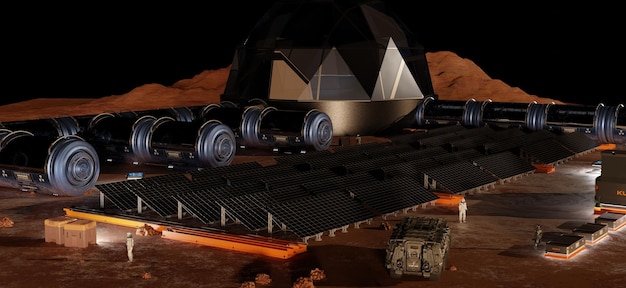 Photo settlement on mars creating extraterrestrial energy 3d illustration