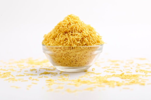 Sev Besan Sev Indian Namkeen Noodles of chickpea flour Besan Sev Popular Teatime Snack