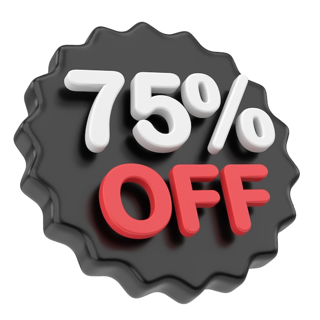 Seventy five percent off 75 off Black friday sale badge 3D illustration