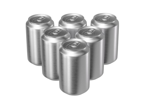 Several aluminum slim cans in silver isolated on white backgroundd rendering