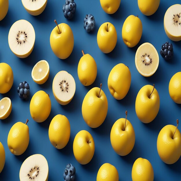 Photo several blueberries are lined up on a blue background with one that saysfruit