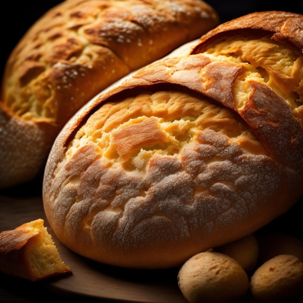 Several breads are on a plate with one that has a lot of flour on it.