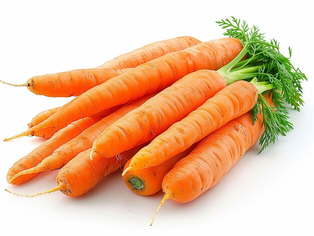 Several carrots arranged on a plain white background