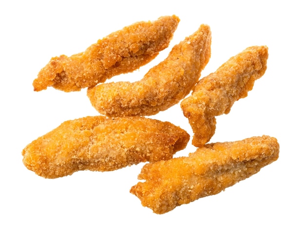 Several chicken strips isolated on white