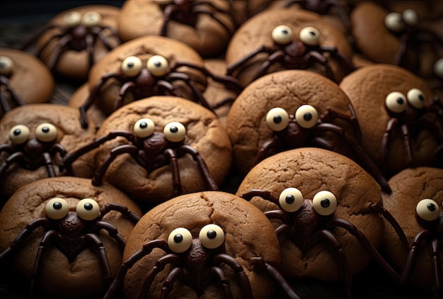 several cookies decorated with spider shapes halloween food