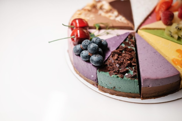 Several delicious pastries on white table