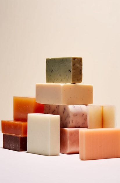 several different types of soap bars stacked on top of each other generative ai