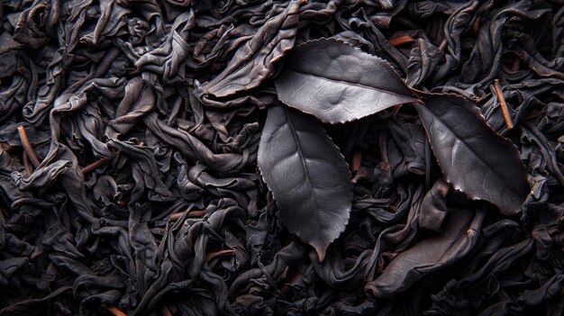 Several fermented black tea leaves up close Generative Ai