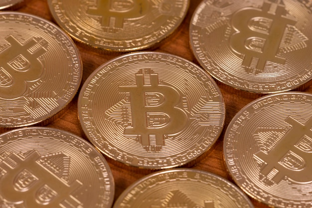 Several golden bitcoins