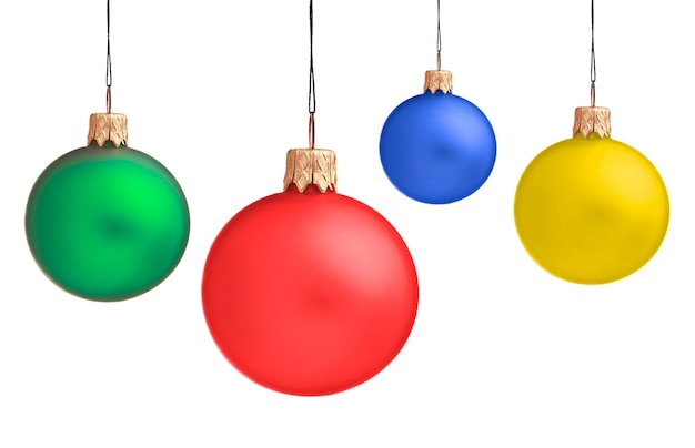 Several hanging Christmas baubles isolated