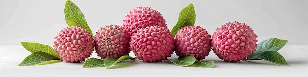 Several Lychees with Leaves One Cut Open