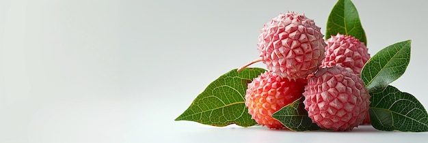 Several Lychees with Leaves One Cut Open