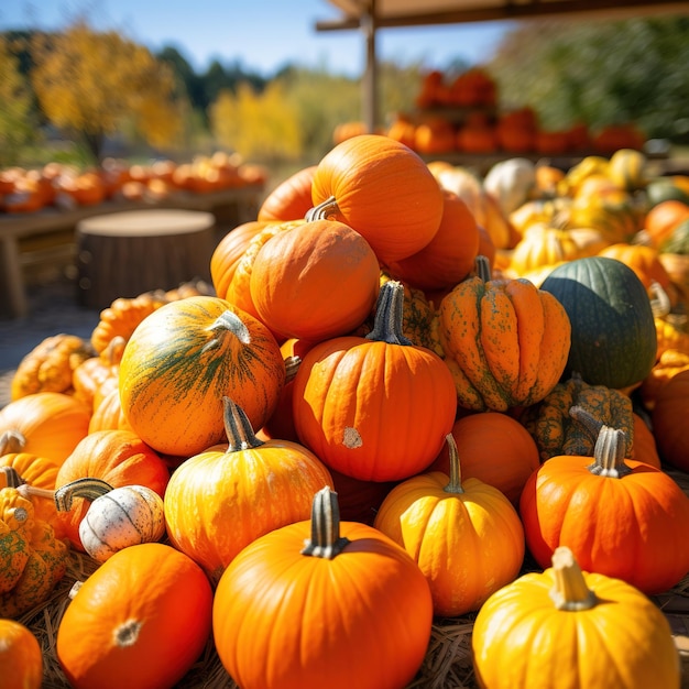 Several mini pumpkins at outdoor farmers market