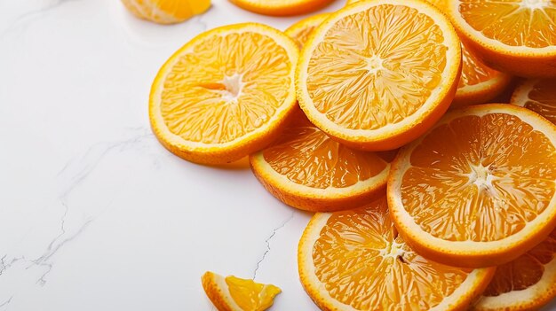 several oranges are cut up and are on a table