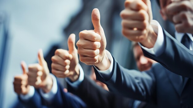 Photo several people in suits are giving thumbs up with their hands