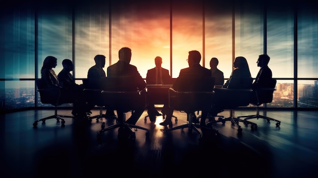 Several people at a table are gathered around a conference table