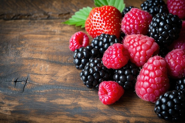 Several raspberries and blackberries Generative Ai