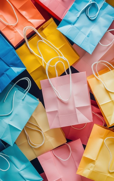 Photo several shopping bags top view background big collection