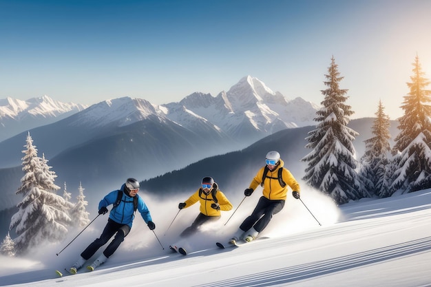 Several skiers descending a mountain slope