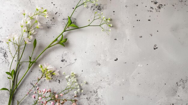 Several sprigs of flowers on a concrete background