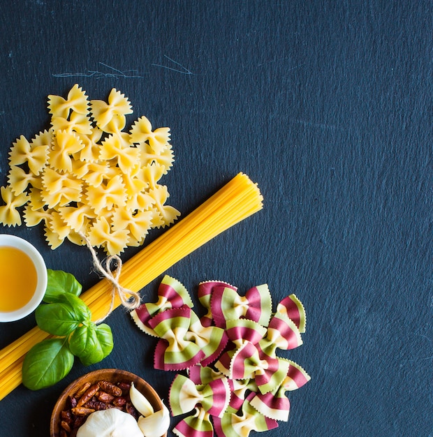 Several types of pasta homemade, Top view