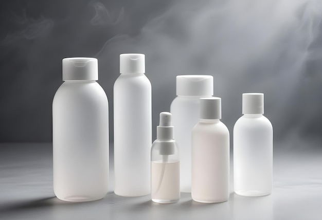 Photo several white bottles of soap mockup