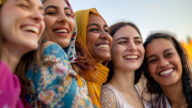 several women are smiling and posing for a picture together generative ai