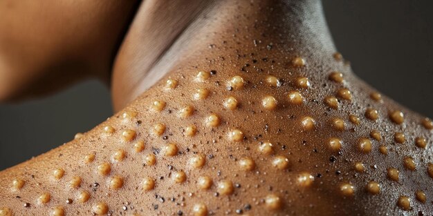 Severe monkeypox rash on human back in a clinical setting