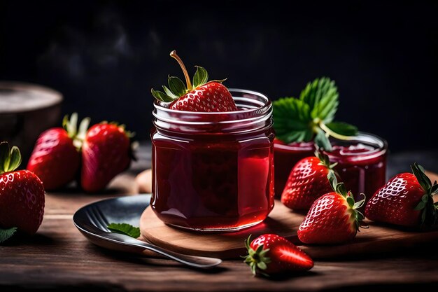 Severing the Art of Flavors Exploring Food from Every Angle AI Generated Best Photo A jar of strawbe