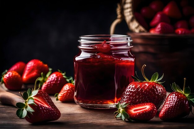 Severing the Art of Flavors Exploring Food from Every Angle AI Generated Best Photo A jar of strawbe