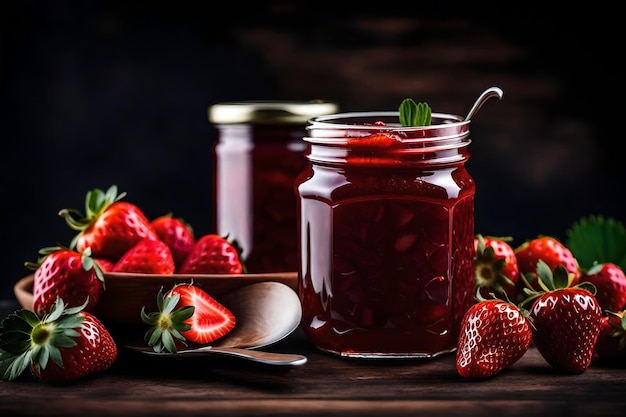 Severing the Art of Flavors Exploring Food from Every Angle AI Generated Best Photo A jar of strawbe