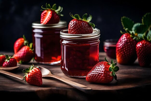 Severing the Art of Flavors Exploring Food from Every Angle AI Generated Best Photo A jar of strawbe