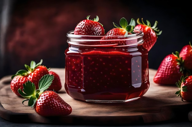 Severing the Art of Flavors Exploring Food from Every Angle AI Generated Best Photo A jar of strawbe